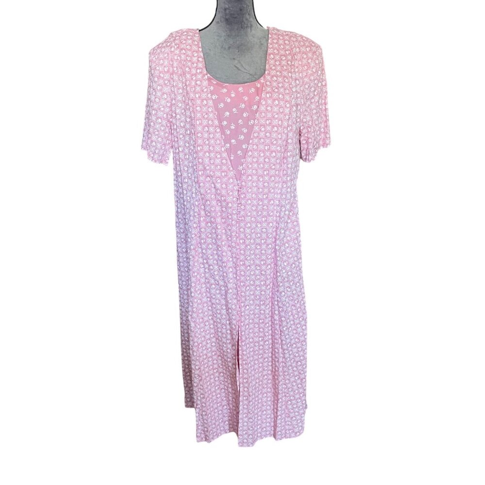 Vintage Olivia Rose New York Pink Floral Button-Front Dress Size 16W Rayon Short - Picture 1 of 5